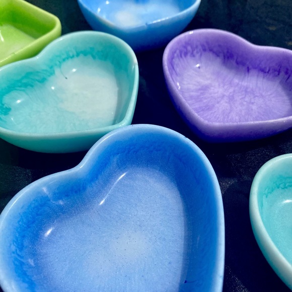 Tie Dye Jewelry Dishes / Square and Heart Shaped Trays / Handmade Pastel Dish - Picture 5 of 17